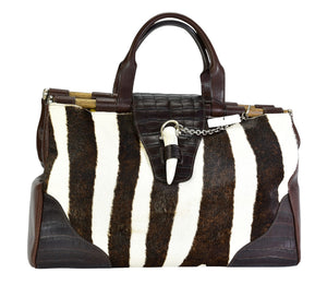 NWT 1997 Ghurka Marley Hodgson Camberley Mandalay Zebra & Alligator Skin Satchel Bag