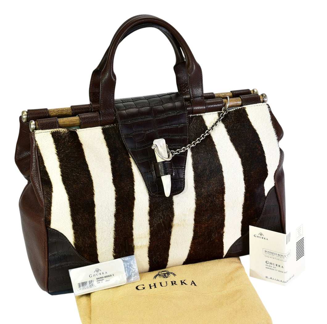 NWT 1997 Ghurka Marley Hodgson Camberley Mandalay Zebra & Alligator Skin Satchel Bag